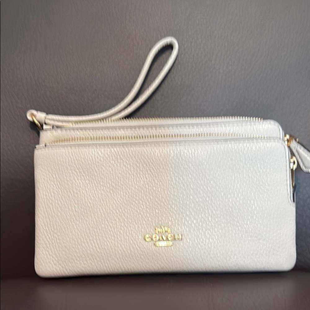 Coach Cream Clutch with Wristlet and Zipper Closure